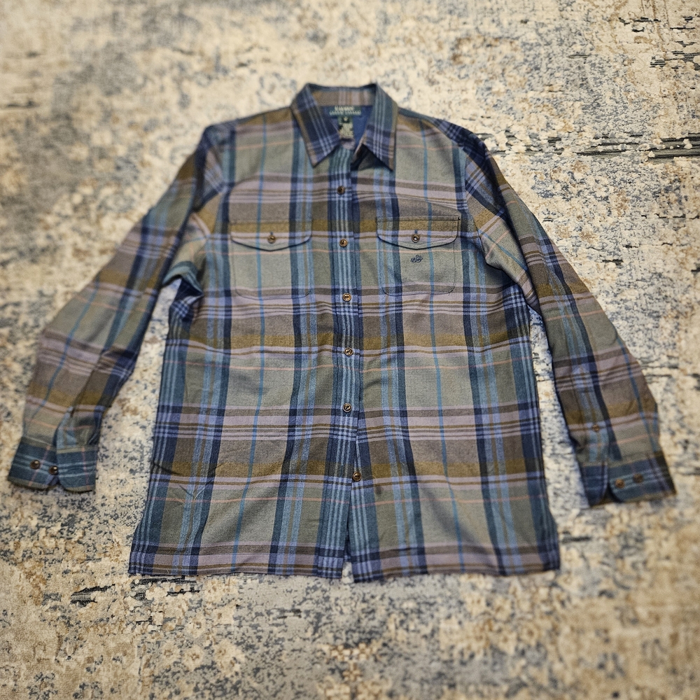 Ralph Lauren Button down‎ Women's M Wool Plaid Long Sleeve Logo Embroidered Blue